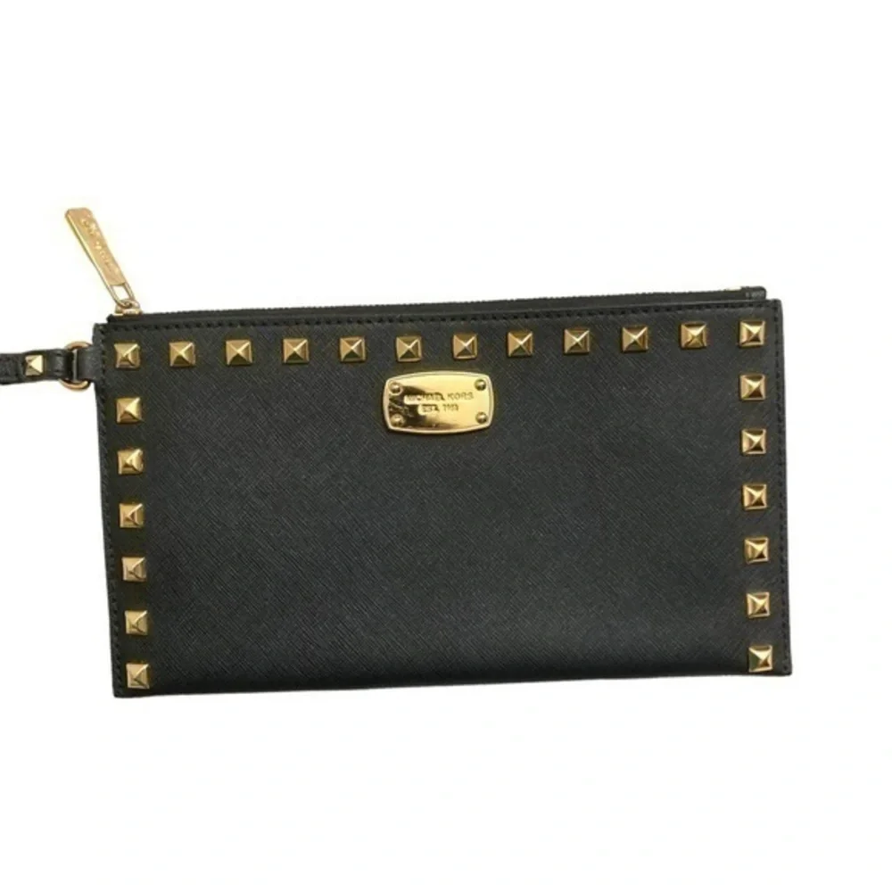 Michael kors black gold wristlet clutch bag